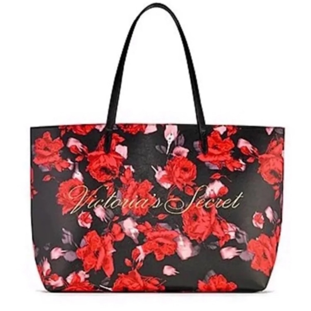 Victoria's Secret Large Flower Red Black Tote Bag